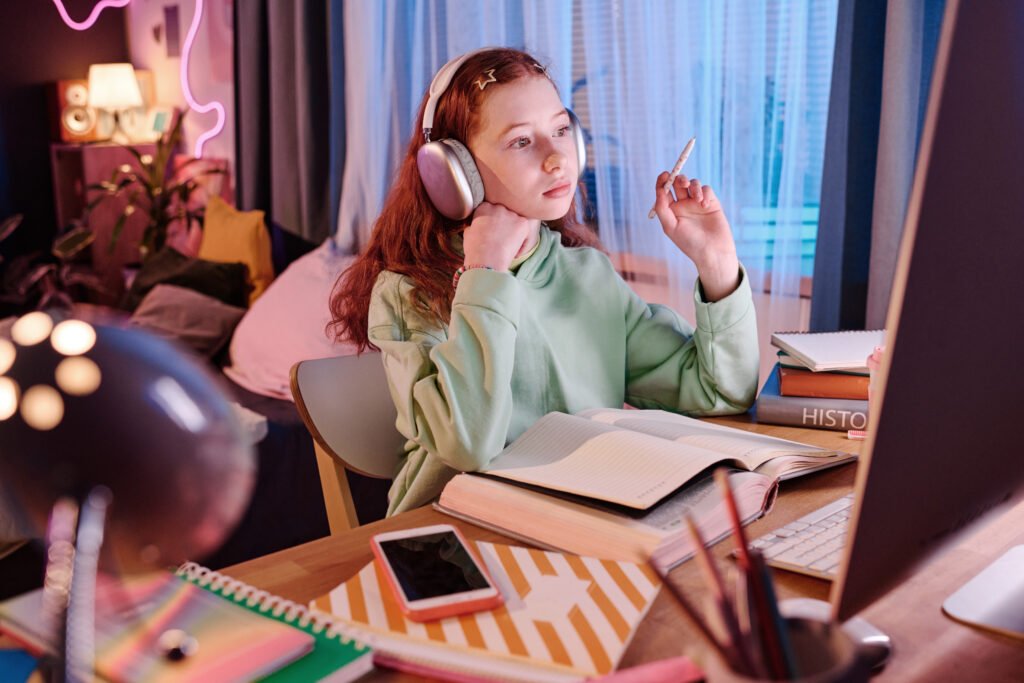 Girl Watching Online Lesson