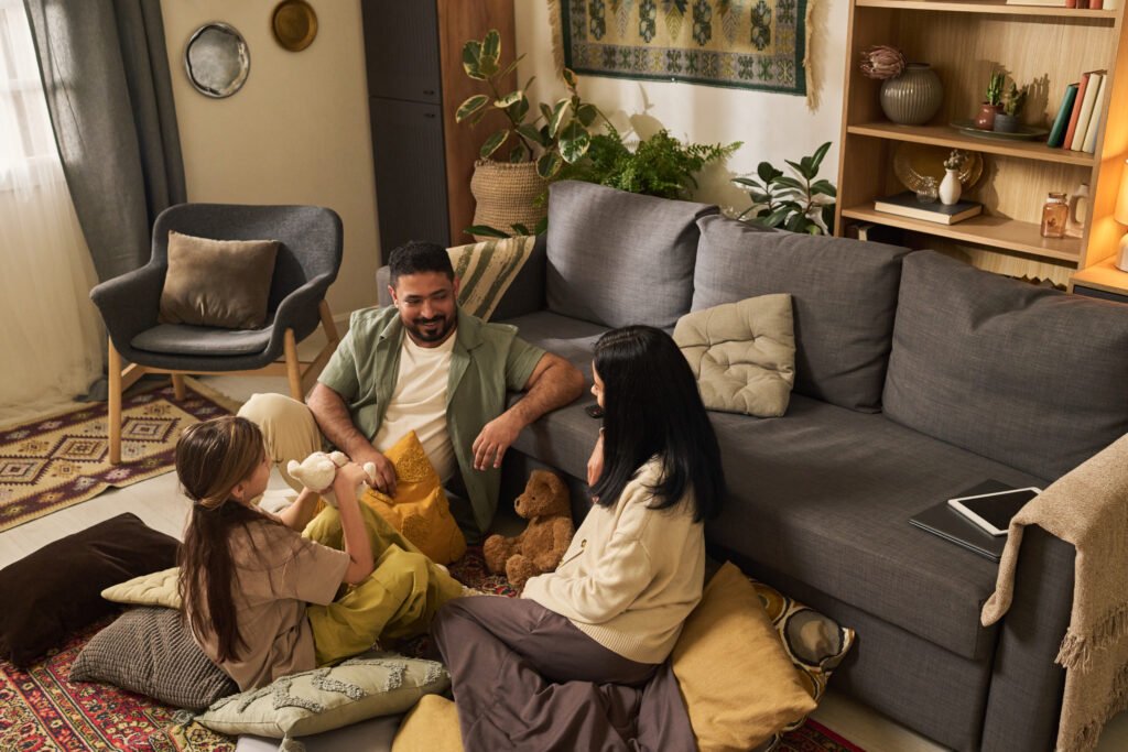 Smiling Family Enjoying Quality Time Together at Home